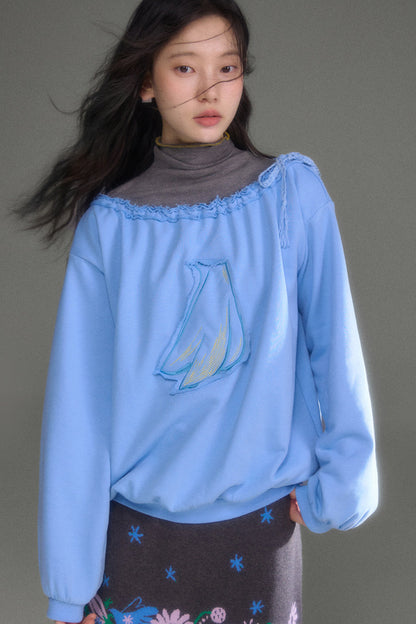 Bird And Tulip Raw Edge Patchwork Sweatshirt And Shorts Set