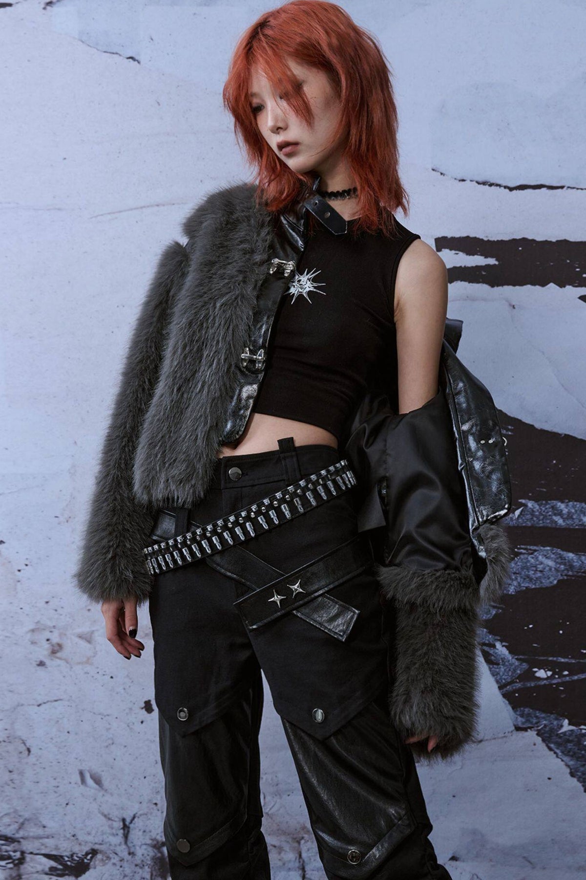 Loose Short Patchwork Metal Fur Coat