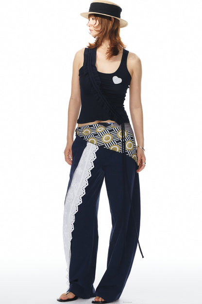 Gilet in maglia con pizzo blu navy