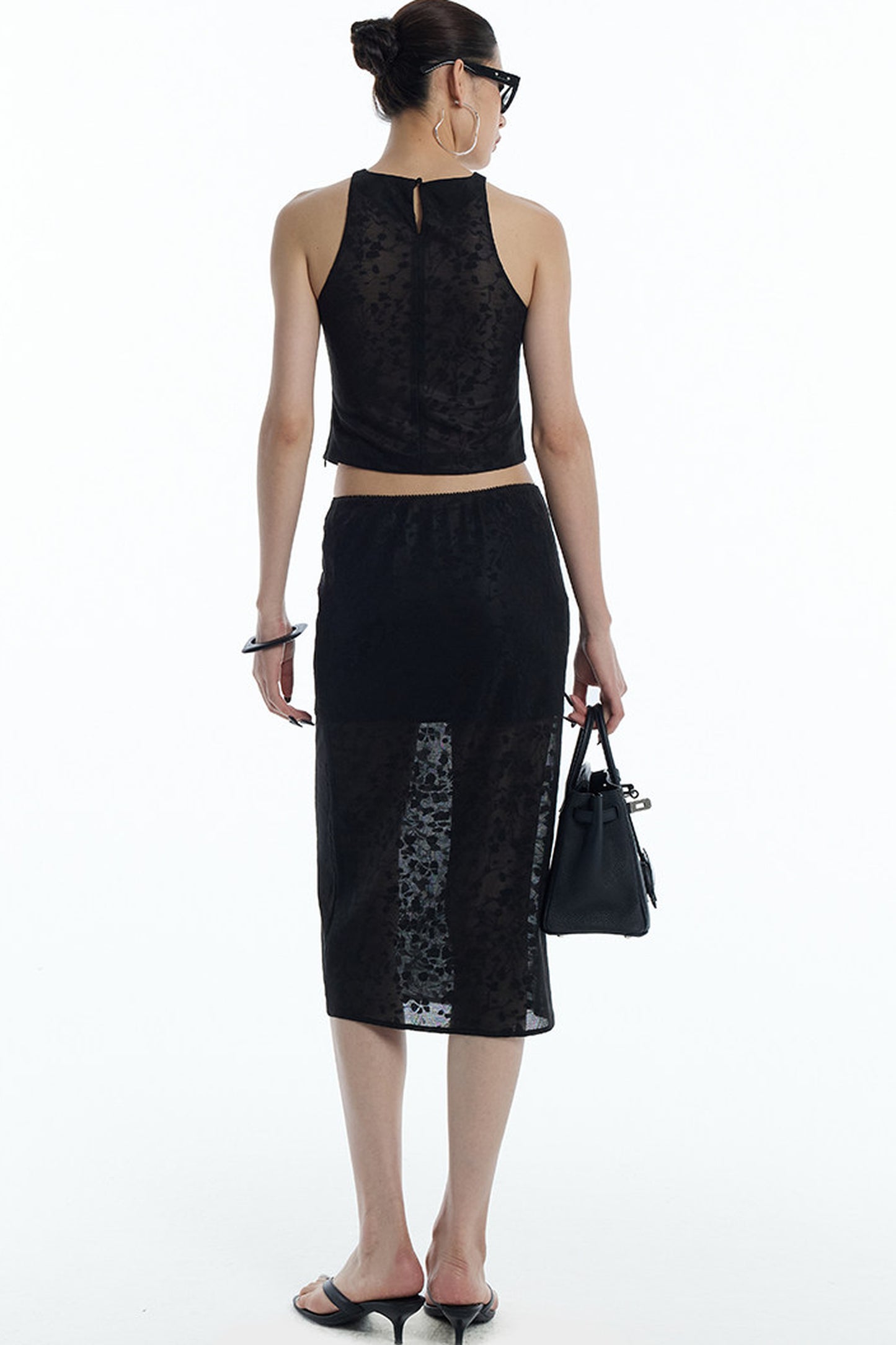 Lace Jacquard Tank Top and Skirt Set-Up