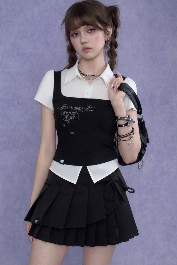 Sweet Academy Style Knitted Top Set-Up