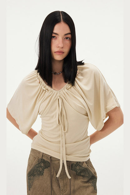 Beaded V Neck Batwing Blouse