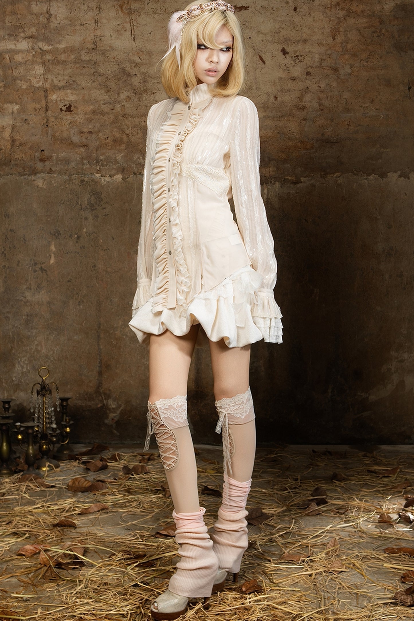 Lace Sequin Ruffle Gothic Shirt
