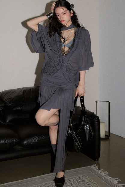 Deep V Asymmetrical Loose Top Set-Up