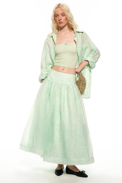 Mint Green Knitted Lace Tube Top, Pants and Skirt Set-Up