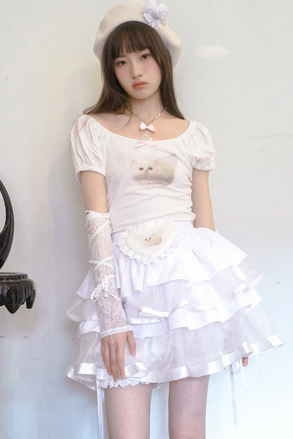 Cat Bunny Bow Short Sleeve T-shirt