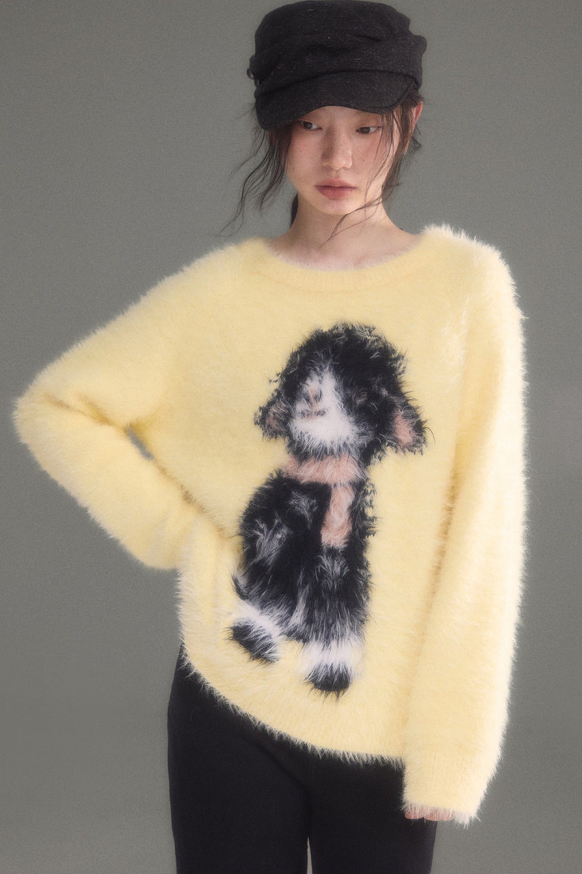 Eared Lamb Faux Mink Pullover Sweater
