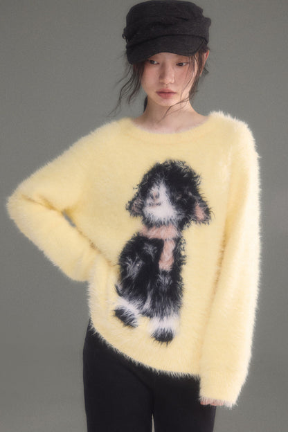 Eared Lamb Faux Mink Pullover Sweater