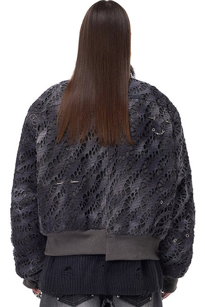 Y2K Rivet Honeycomb Bomber Jacket