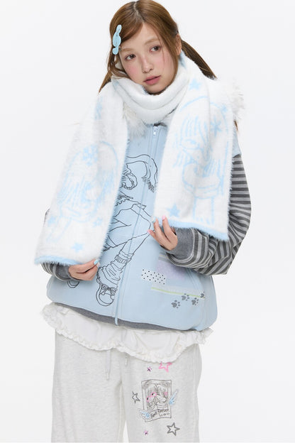 Double-Sided Knitted Illustration Scarf