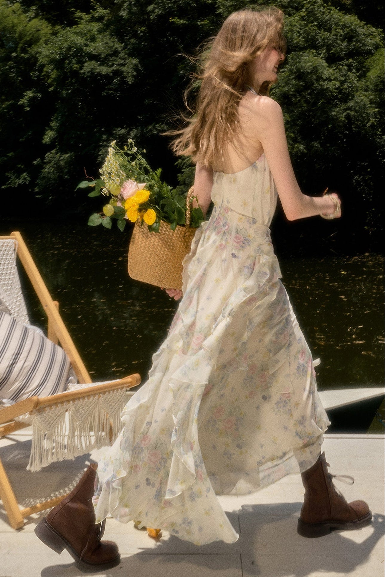 Floral Ruffle Sleeveless V-Neck Dress
