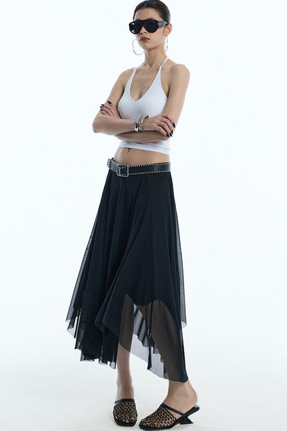 Asymmetrical Hem Mesh Skirt