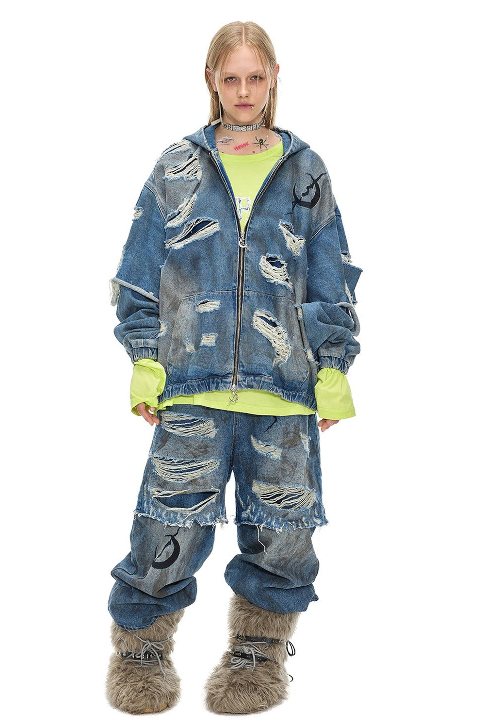 Electric Moon Distressed Double Layer Stacked Jeans