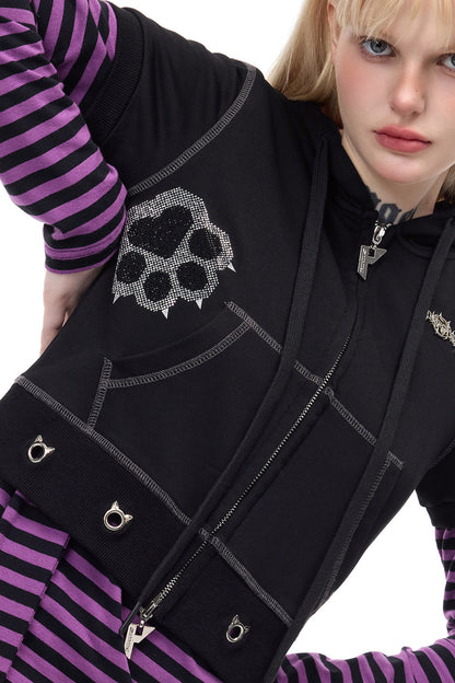 Cat Ear Rhinestone Hooded Cardigan