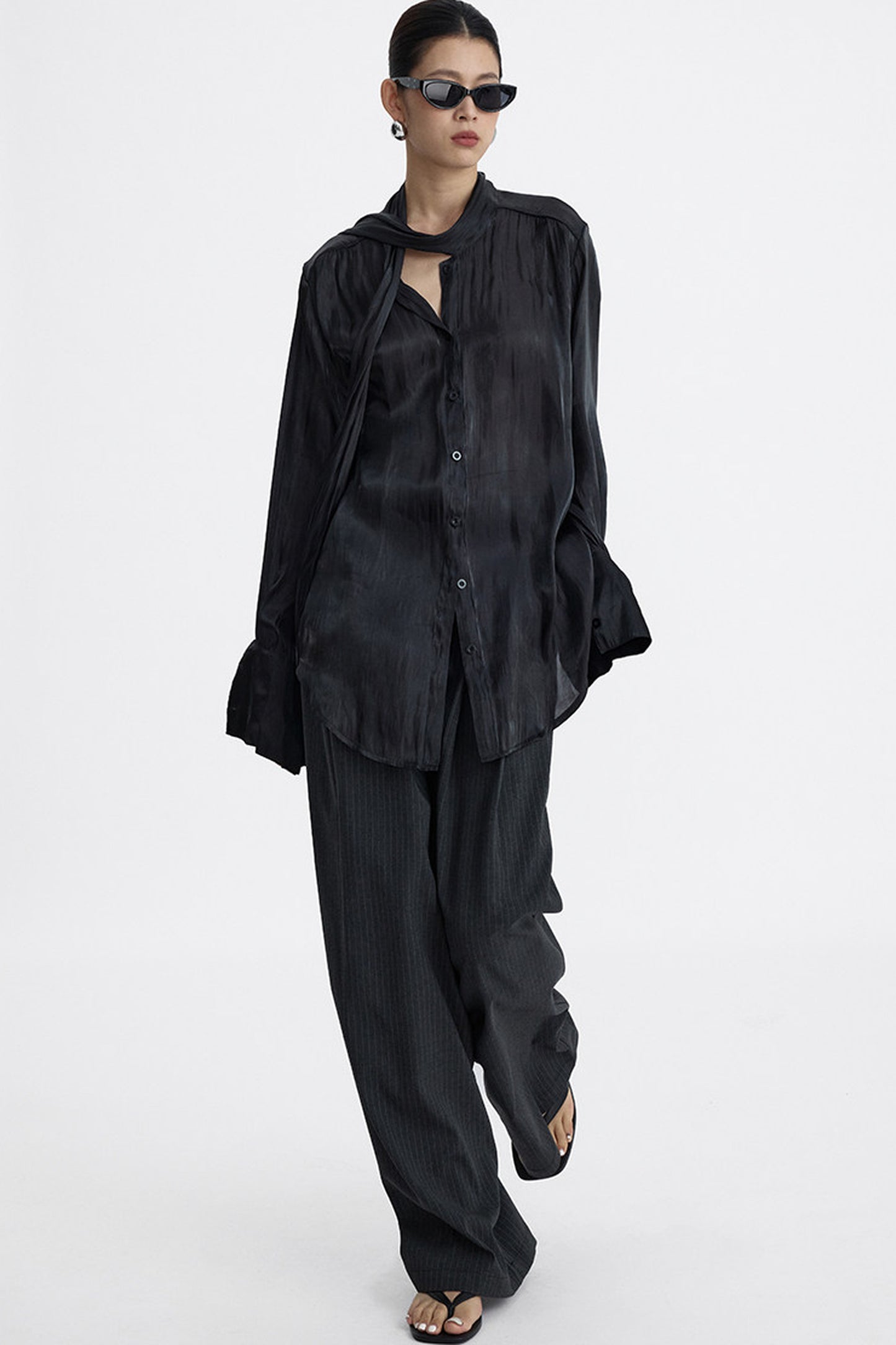 Pleated Tie Neck Shirt