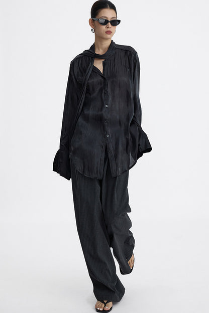Pleated Tie Neck Shirt