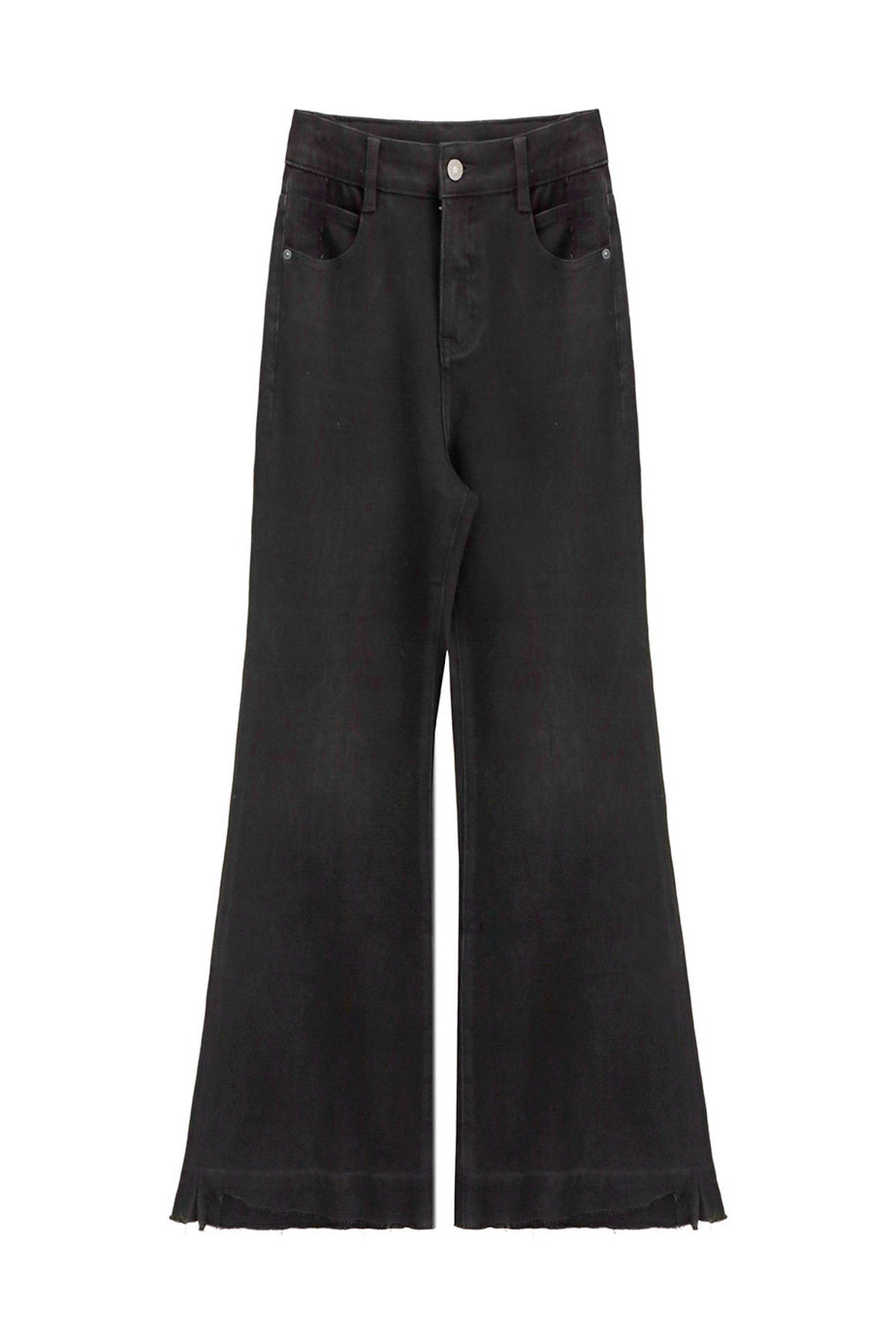 High-Waisted Fleece-Lined Flared Raw Hem Slit Jeans