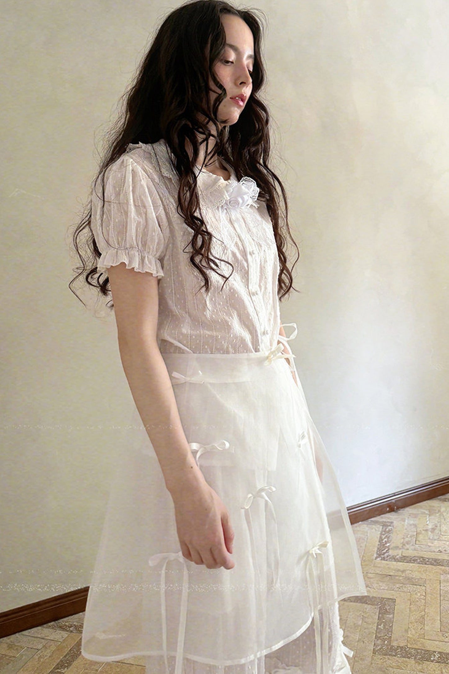 Transparent Doll Print Bowknot Apron Skirt