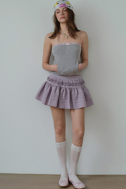 Gray Pink Plaid Bow Tube Top