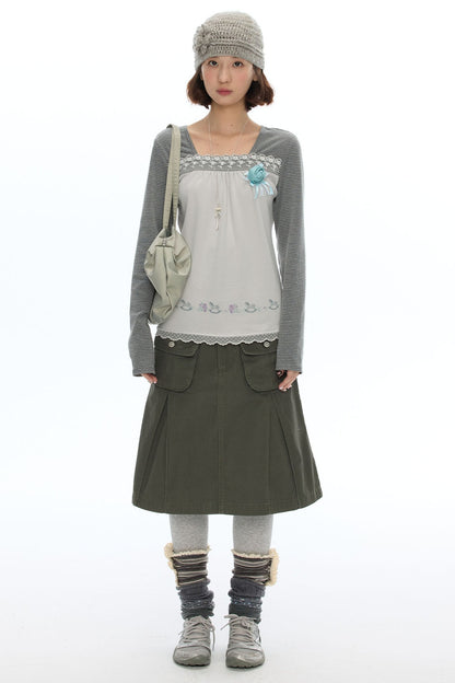 Striped Patchwork Lace Top