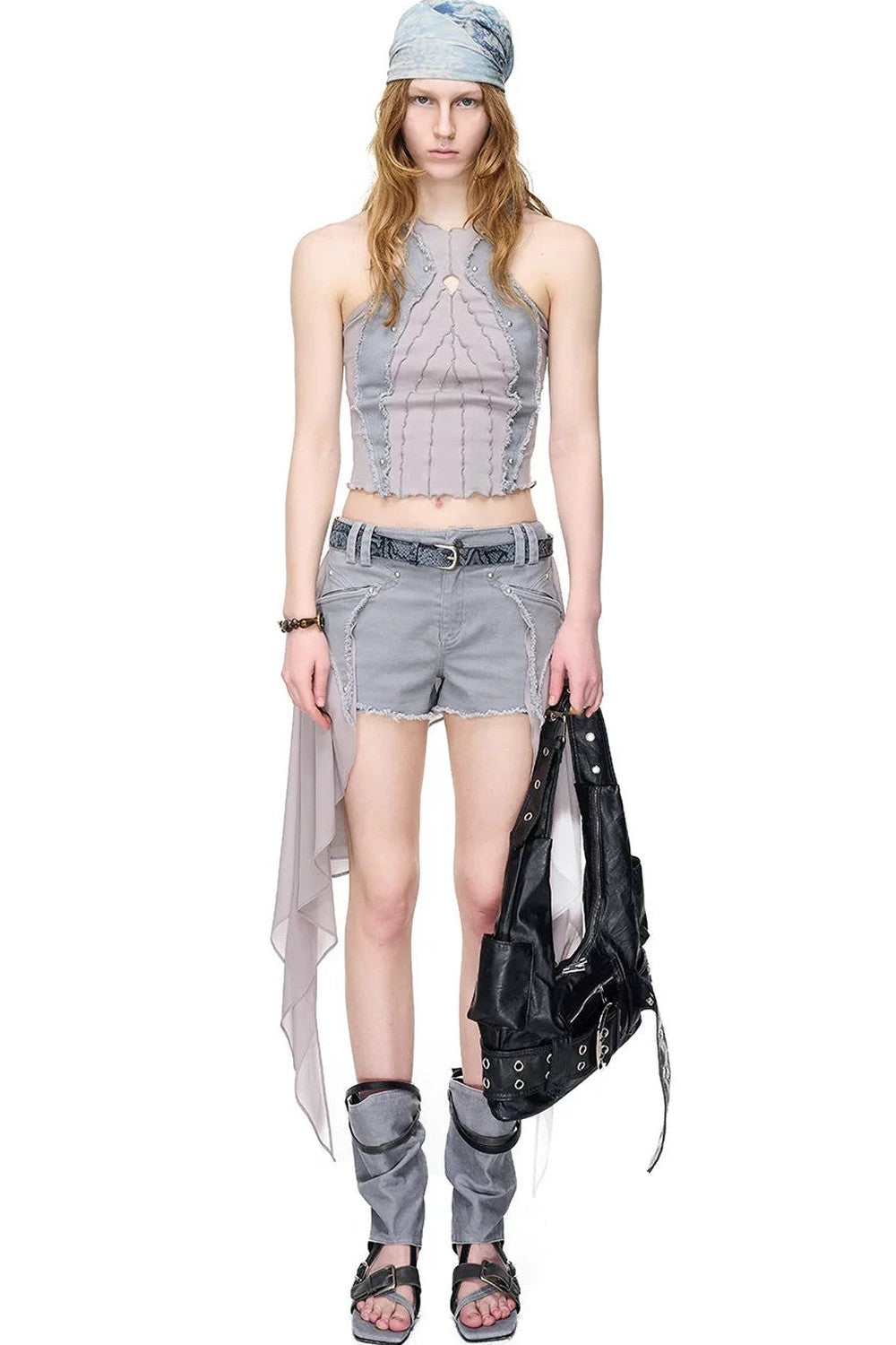 Washed Riveted Patchwork Vest