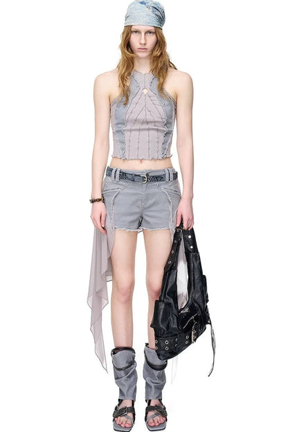 Washed Riveted Patchwork Vest