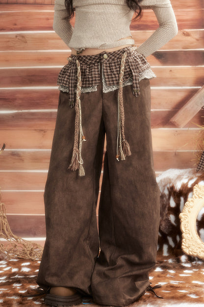 Plaid Tie-Waist Wide Leg Pants