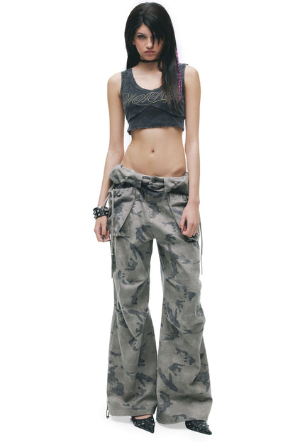 Double-Layer Waist Camouflage Large Patch Jeans