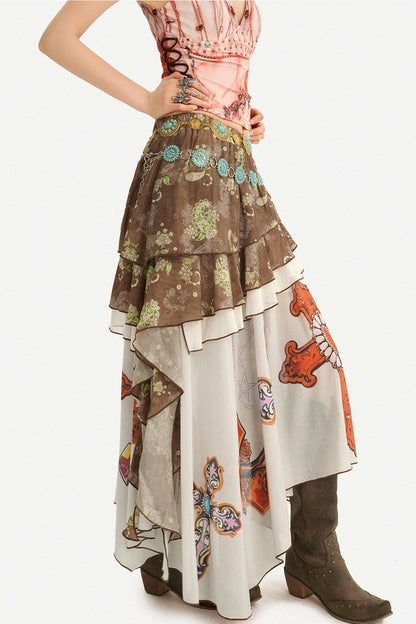 Bohemian Oil Painting Print A-Line Long Skirt