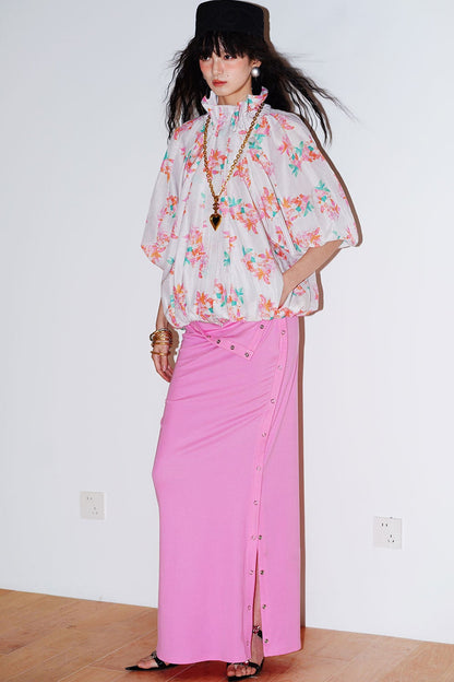 Retro Color-Block Lyocell Skirt