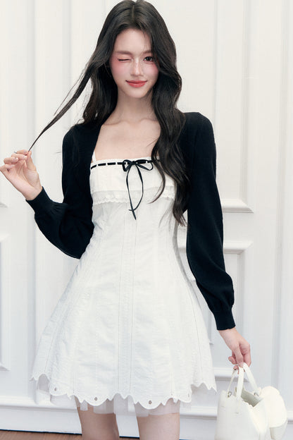 Ensemble robe trapèze en dentelle et cardigan