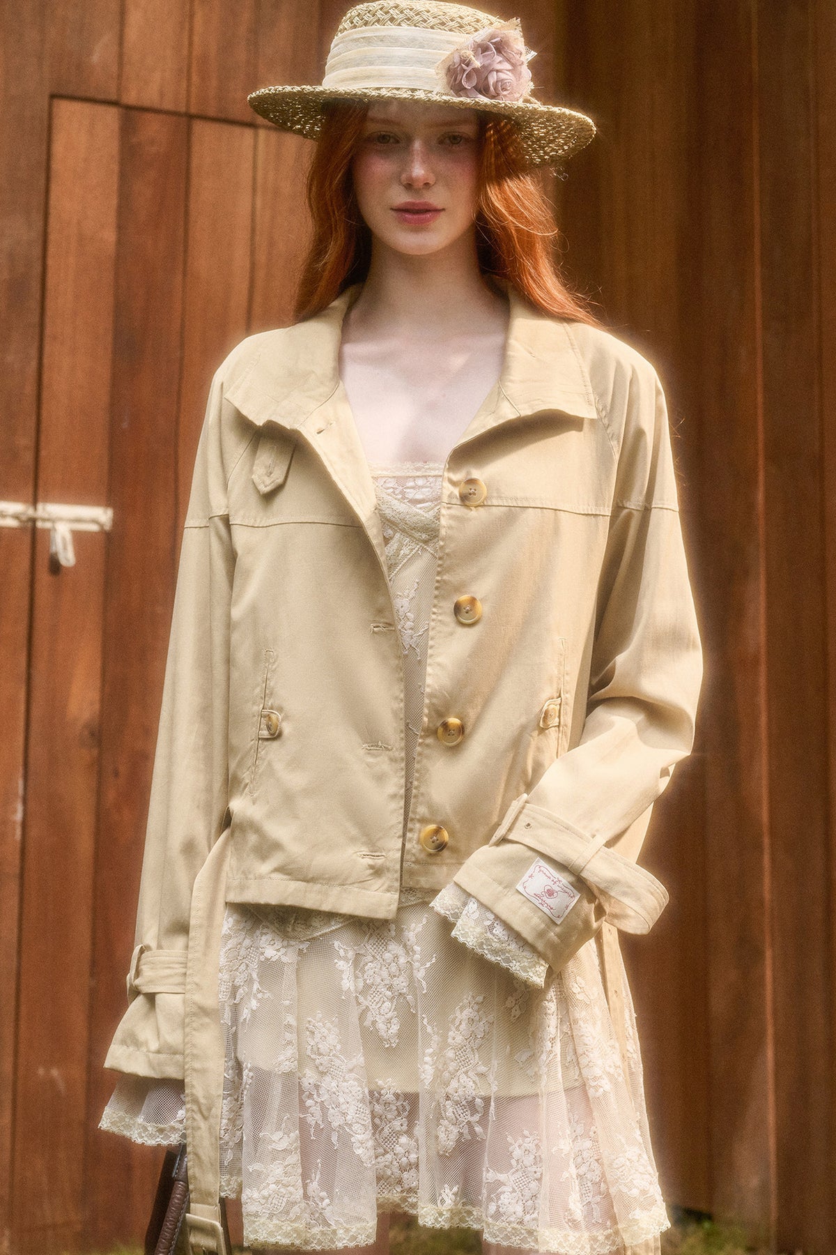 Skin Brown Short Trench Jacket