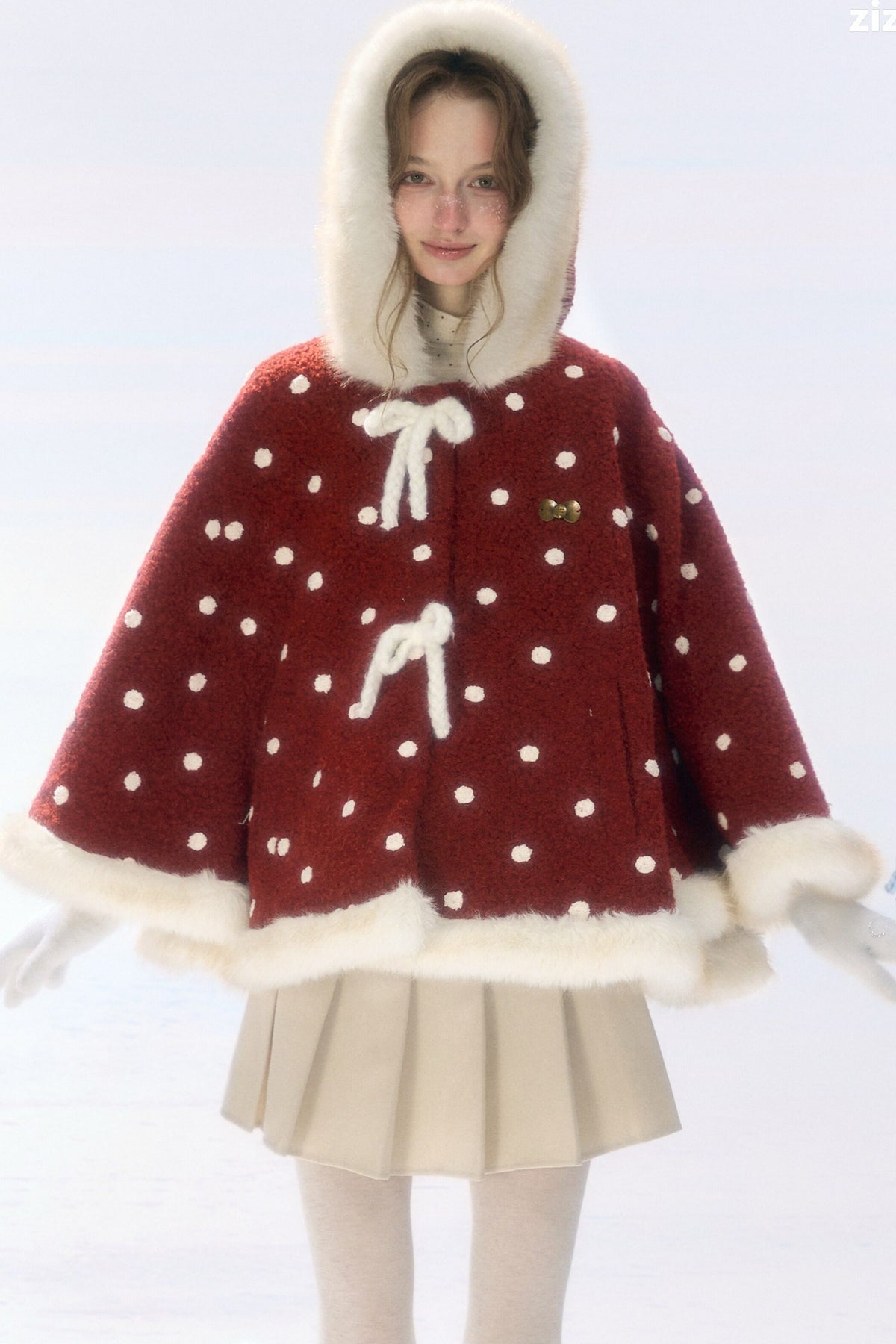 Red Polka Dot Plush Hooded Jacket