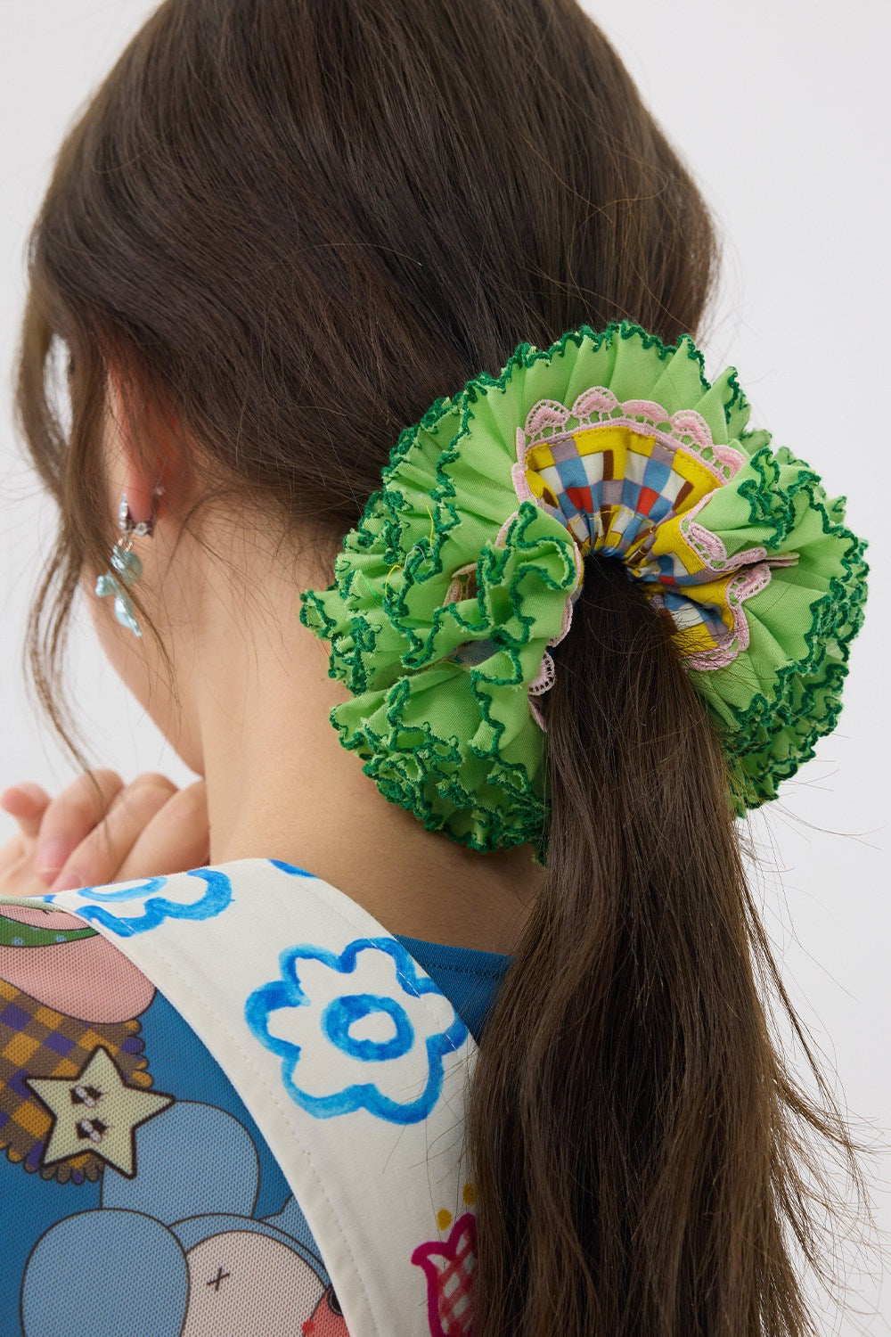 Green and Pink Lace Scrunchie
