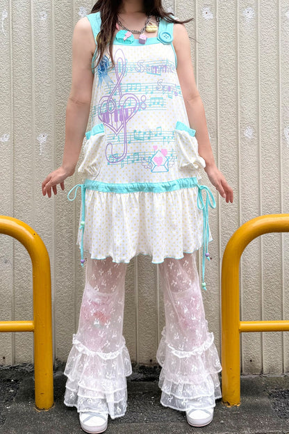 Y2K Music Print Layered-Look Vest Dress