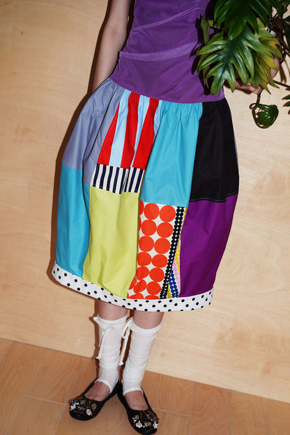 Patchwork Pleated Balloon Dress