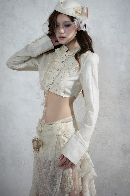 Asymmetric Polka Dot Striped Lace Shirt