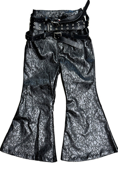 Three-Belt Croc PU Flared Pants