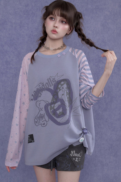 Purple Graffiti Print Raglan Blouse