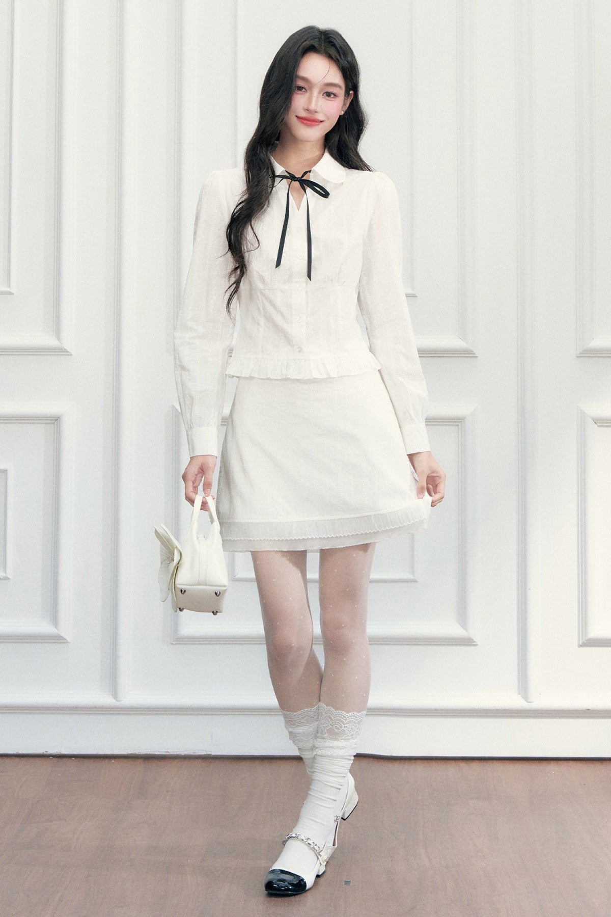 Long Sleeve Jacquard Shirt Skirt Set-Up