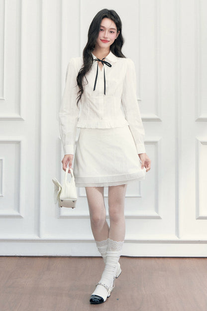 Long Sleeve Jacquard Shirt Skirt Set-Up