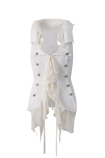 Vintage Patchwork Suit-Style Ruffle Sleeveless Vest