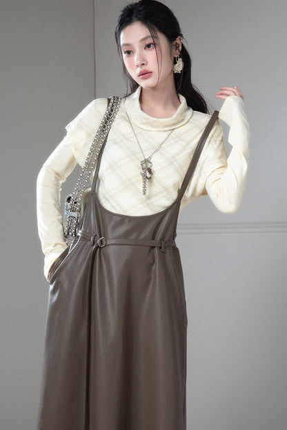 Soft Protein Leather Suspender Dress
