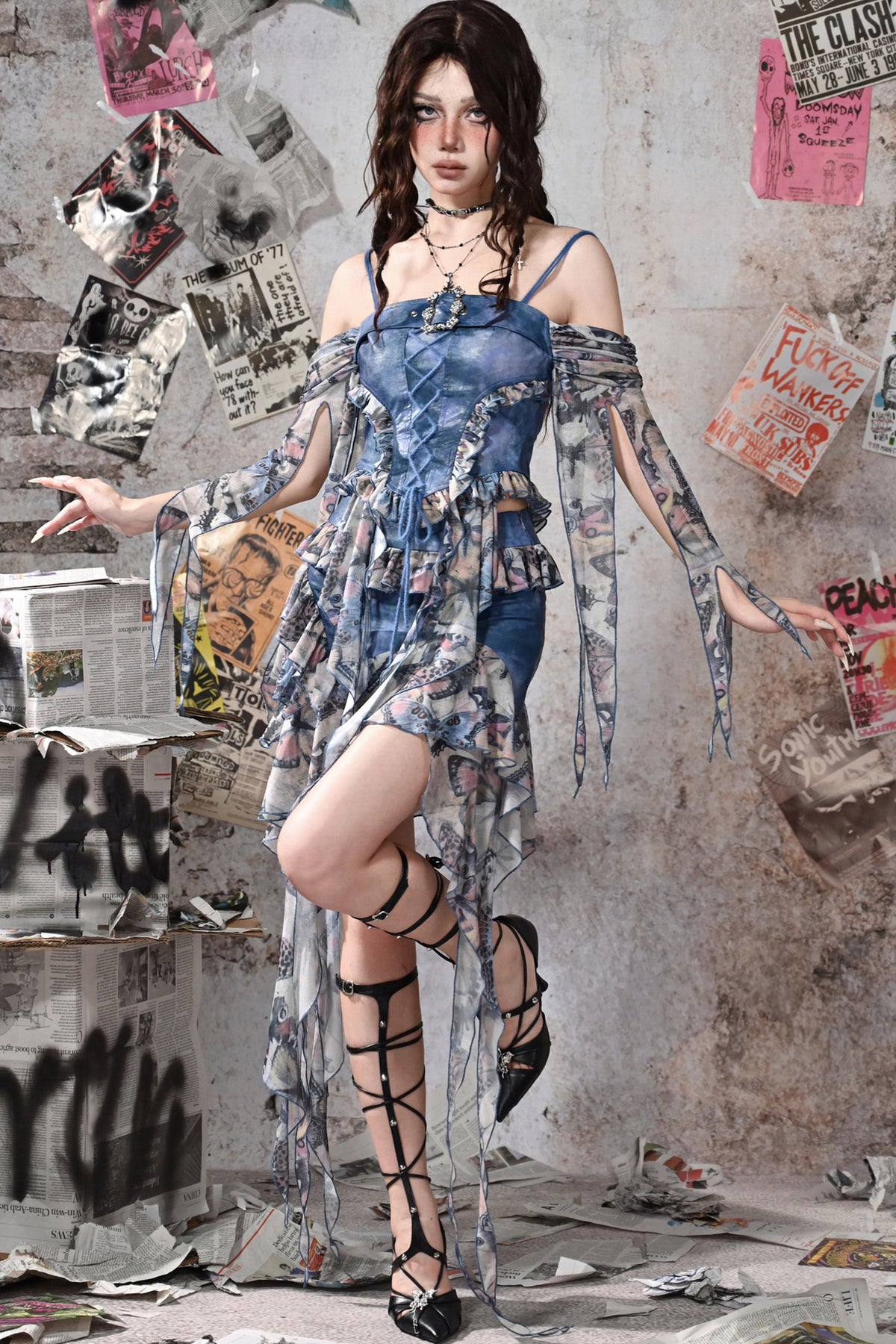 Butterfly Print Off-Shoulder Camisole