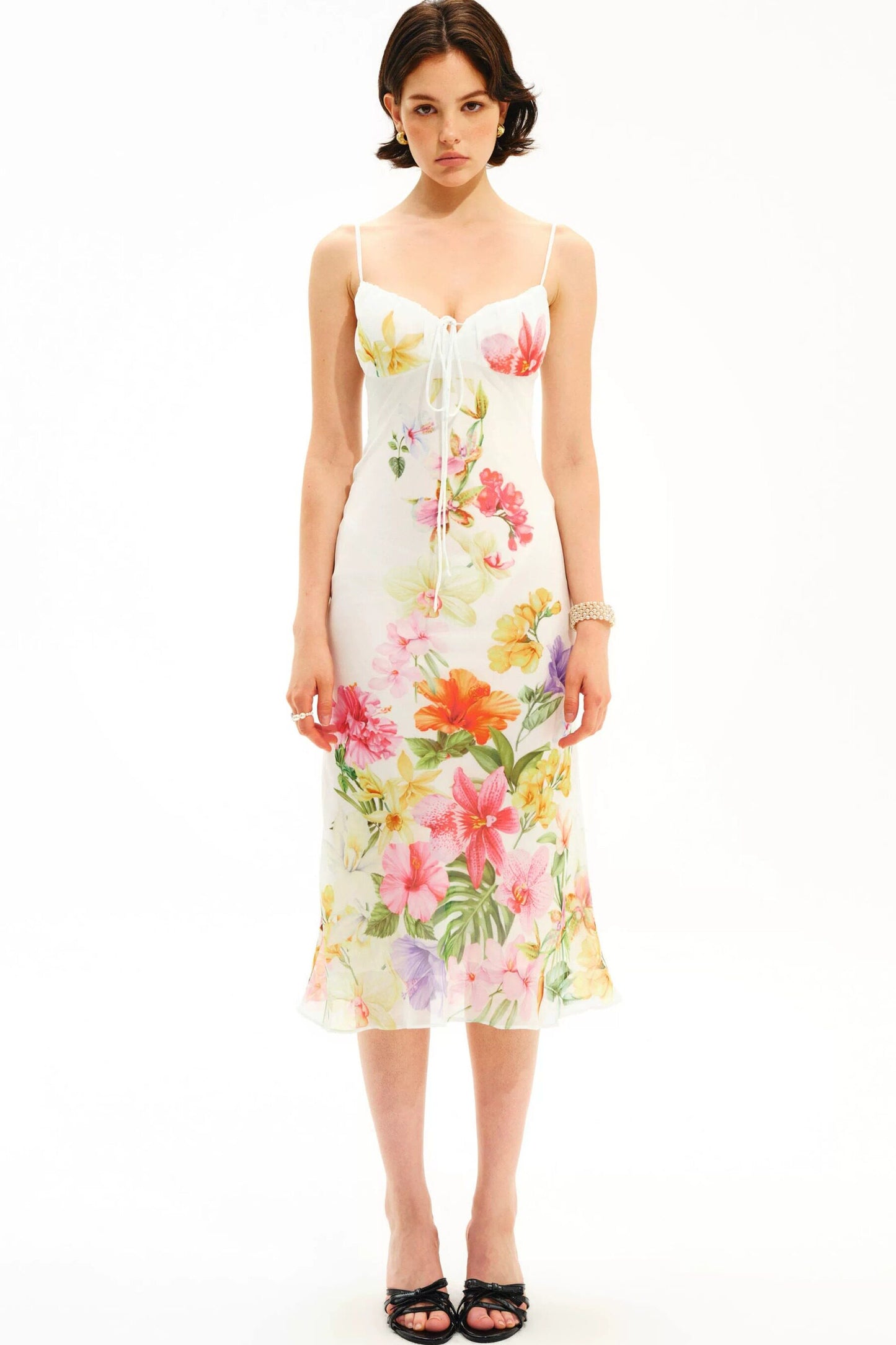 Trägerkleid mit tropischem Blumenprint