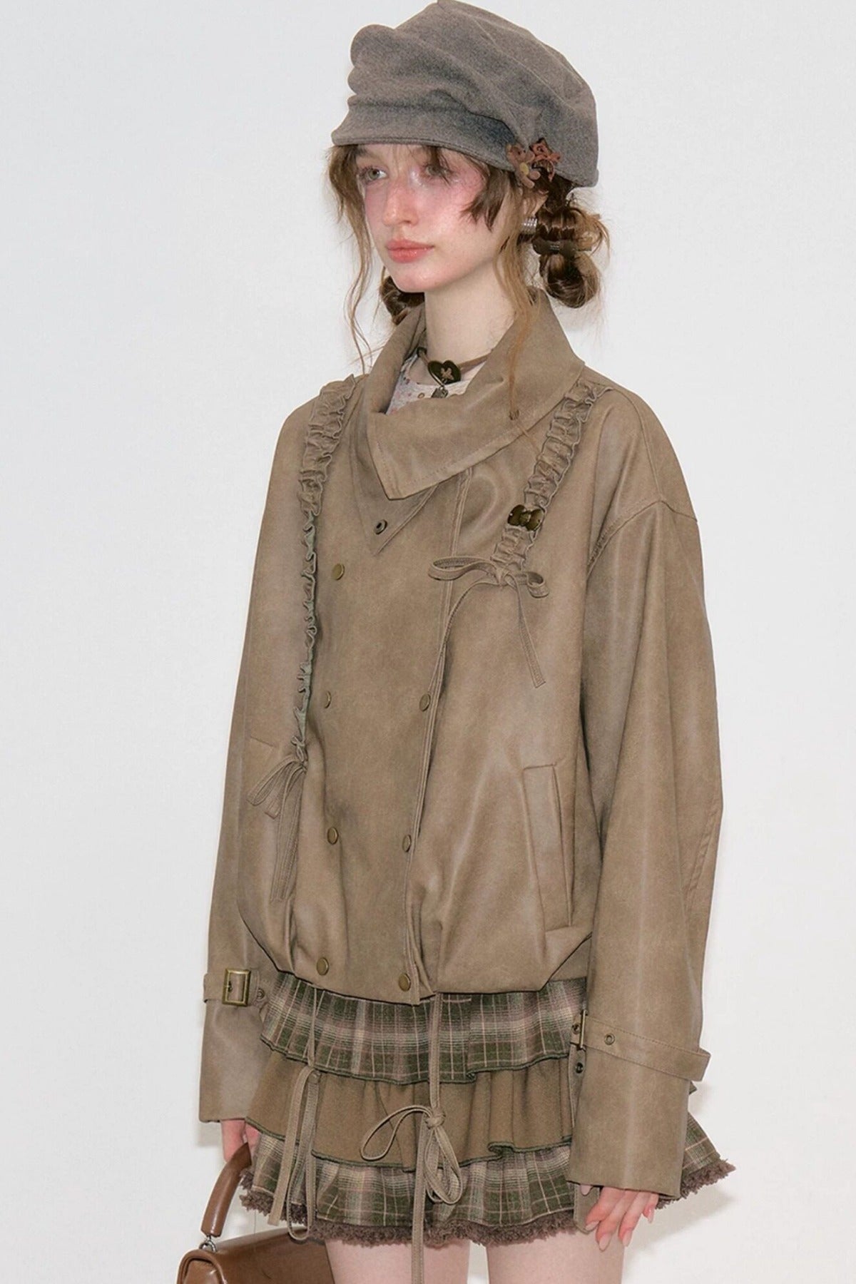 Brown Plaid Ruffled Skirt