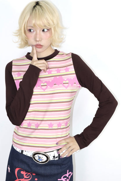 Pink Coffee Striped Tee