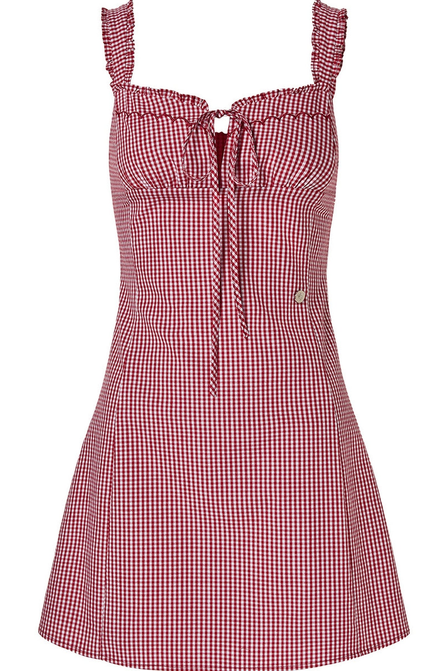 Red Gingham Ruffle Strap Dress