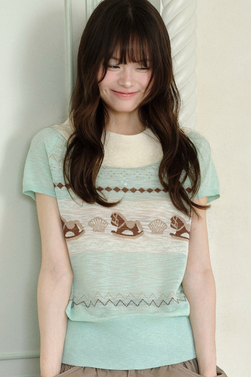 Mint Green Lyocell Rocking Horse Sweater
