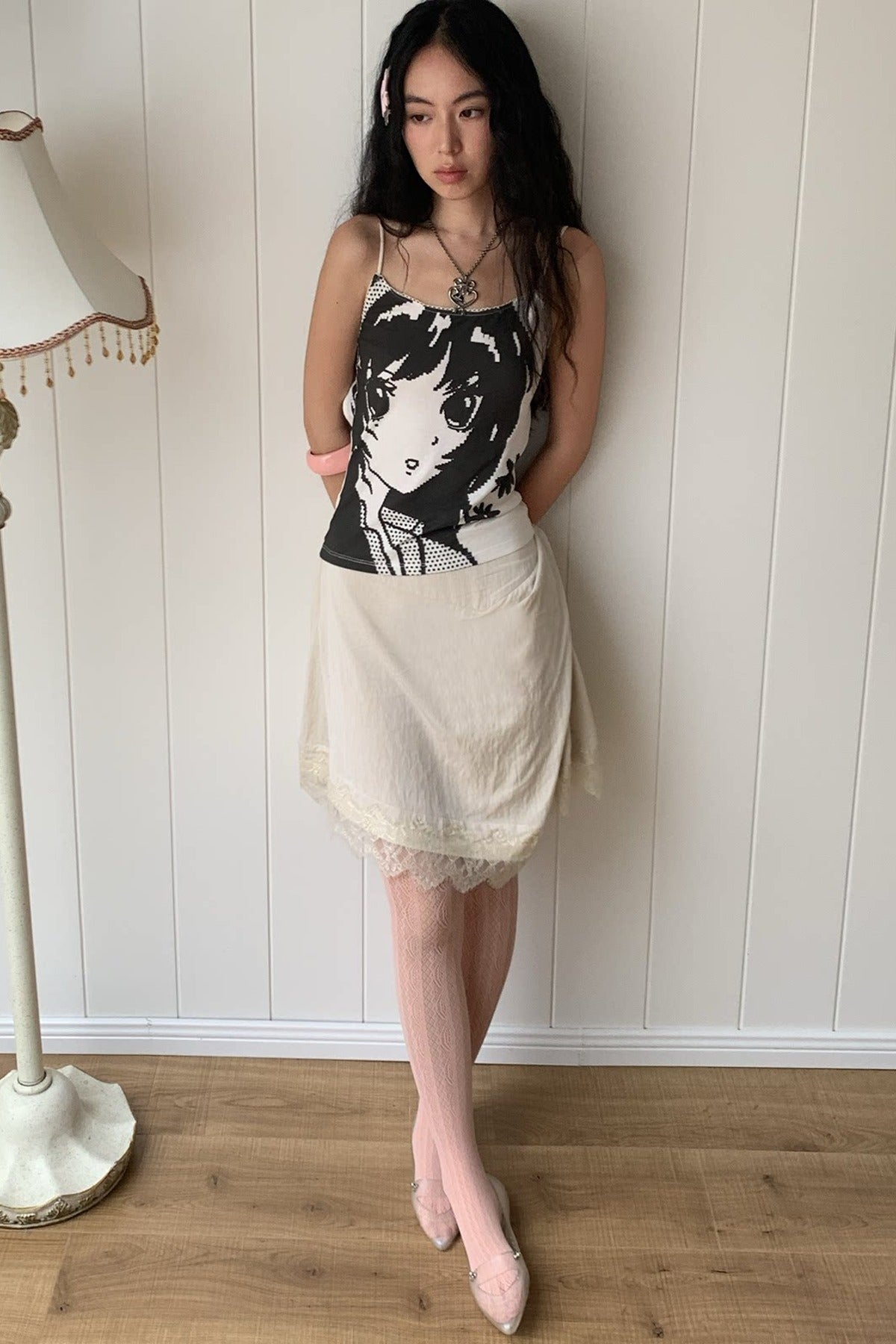 Asymmetrical Pleated A-Line Lace Trim Skirt